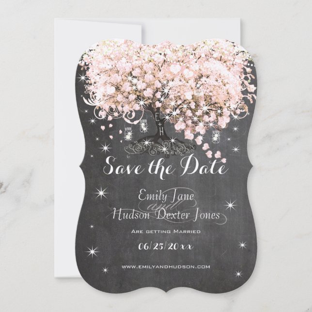Mason Jar Pink Chalkboard Heart Leaf Tree Invitation (Front)