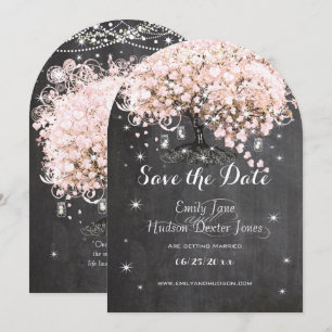 Mason Jar Pink Chalkboard Heart Leaf Tree Invitation