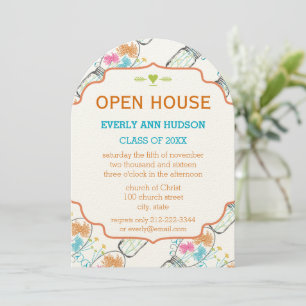 Mason Jar Pink Coral Turquoise Floral Graduation Invitation