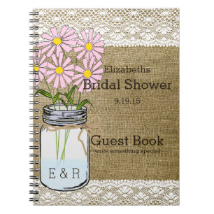 Mason Jar Pink Flowers Bridal Shower Guest Book