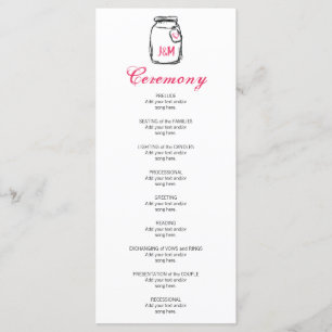 Mason Jar & Pink Heart Wedding Program Programme