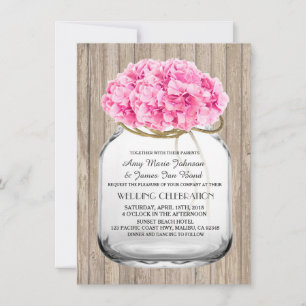 Mason jar pink hydrangea wedding invites hyd1