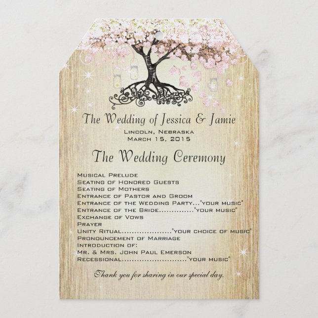 Mason Jar Pink Rose Gold Heart Leaf Tree Program Programme (Front)