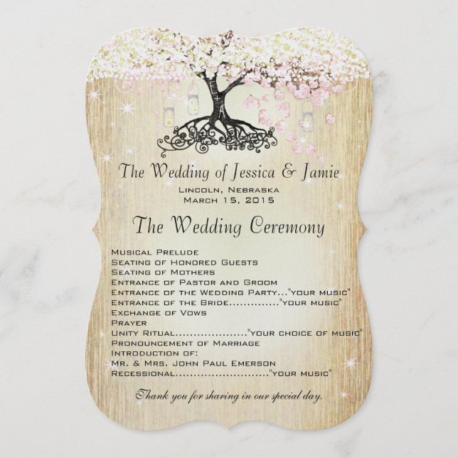 Mason Jar Pink Rose Gold Heart Leaf Tree Program Programme (Front)