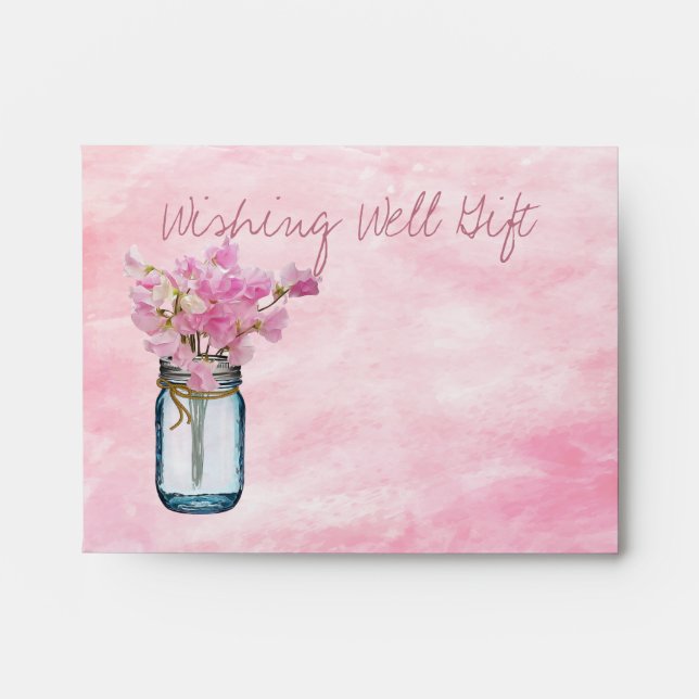 MASON JAR PINK SWEET PEAS WISHING WELL ENVELOPE (Front)