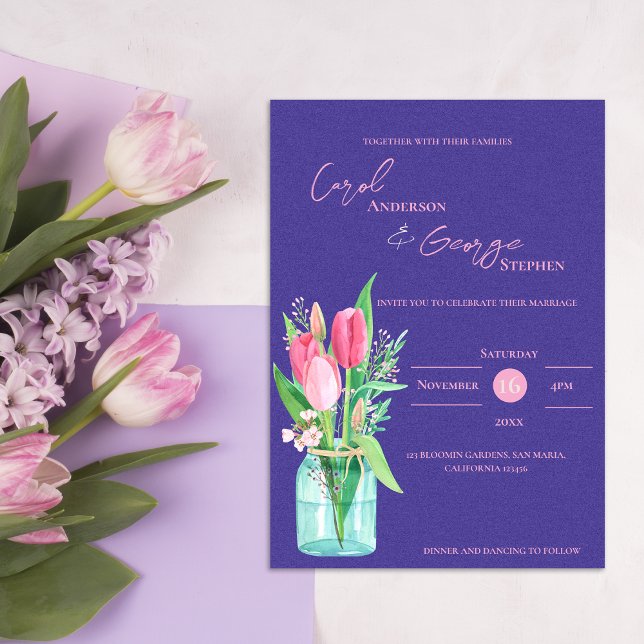  Mason Jar Purple & Blush Tulip Wedding Invitation (Mason Jar Purple & Blush Tulip Wedding Invitation)