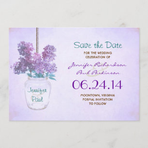 mason jar & purple lilacs save the date