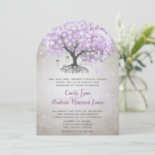 Mason Jar Radiant Lavender Leaf Tree Wedding Invitation