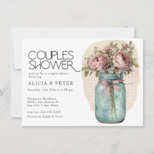 Mason Jar    Roses Couples Shower Invitation