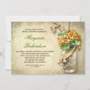 mason jar rustic aged floral bridal shower invites