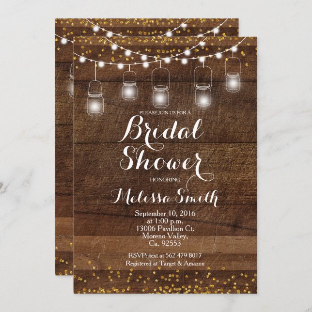 Mason Jar Rustic Bridal Shower Invite card (Front/Back)