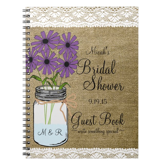Mason Jar Rustic Country-Bridal Shower Guest Book- Spiral Notebook (Front)
