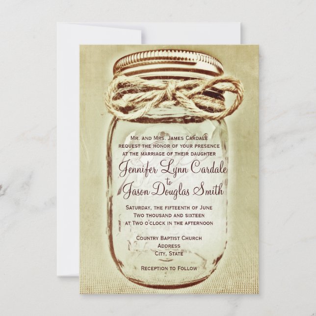 Mason Jar Rustic Country Wedding Invitations (Front)