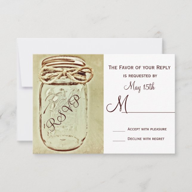 Mason Jar Rustic Country Wedding RSVP Reply Cards (Front)
