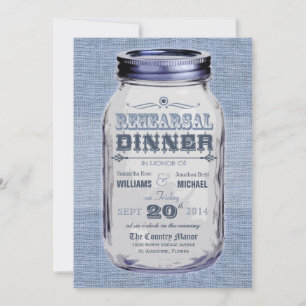 Mason Jar Rustic Look Rehearsal Dinner Blue Invitation