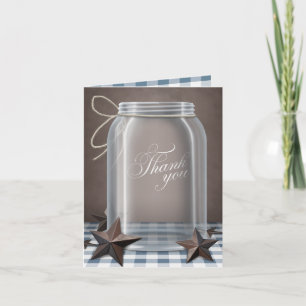 Mason Jar Rustic Stars Blue Thank You cards