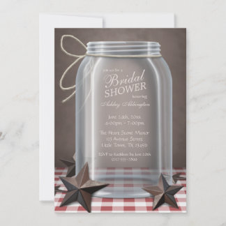 Mason Jar Rustic Stars Red Gingham Bridal Shower Invitation
