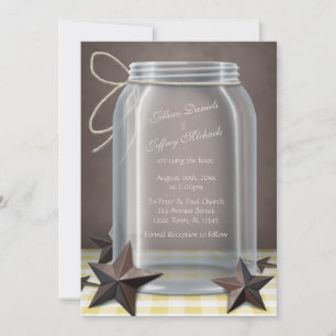 Mason Jar Rustic Stars Yellow Gingham Wedding Invitation
