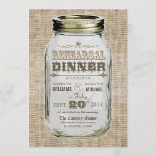 Mason Jar Rustic Vintage Look Rehearsal Dinner Invitation