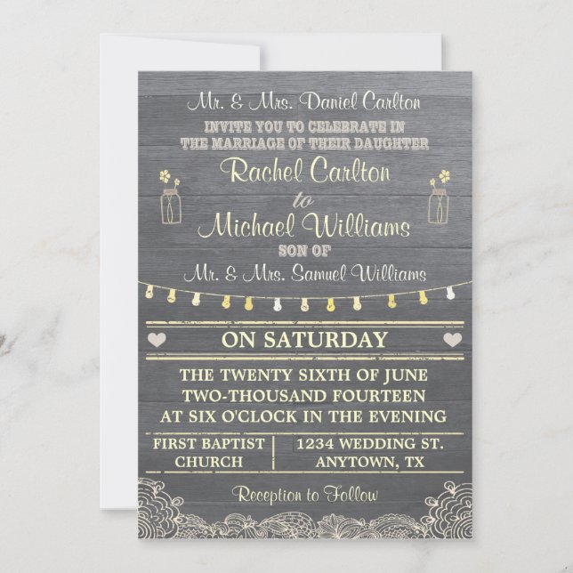 Mason Jar Rustic Wedding Invitation (Front)