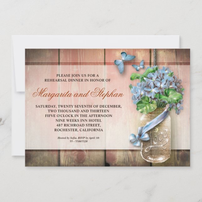 mason jar rustic wood rehearsal dinner invites (Front)