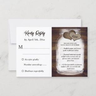Mason Jar Rustic Wood Wedding Meal Choice RSVP Card