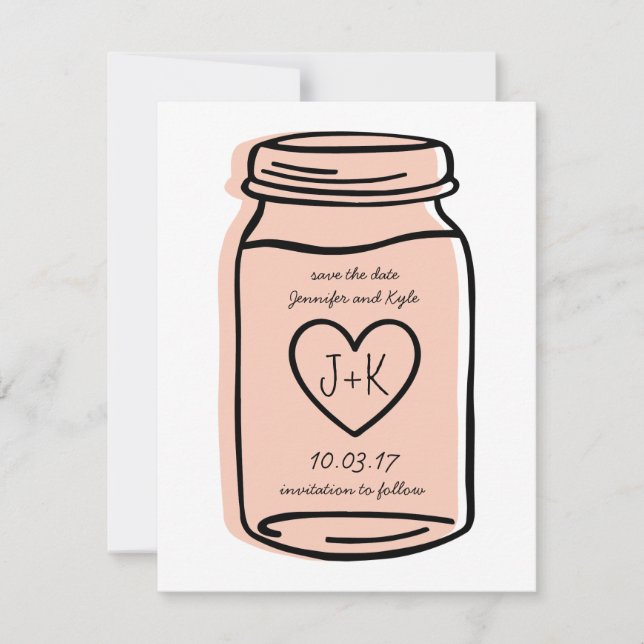 Mason jar save the date - pink (Front)