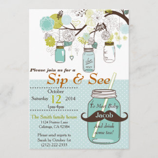 Mason Jar Sip & See Baby Invitation