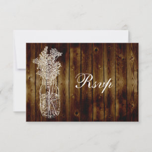 Mason Jar Stamp RSVP on Dark Wood Plank Card