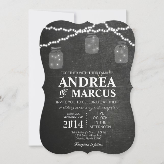 Mason Jar String Lights 5x7 Wedding Invitation (Front)