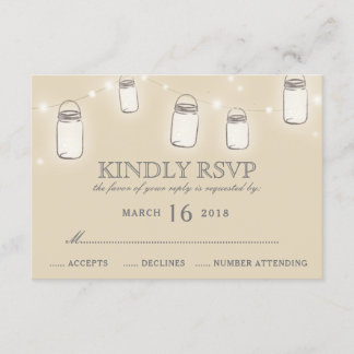 Mason Jar String Lights Blush Pink Wedding RSVP Card