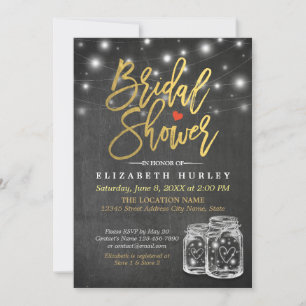 Mason Jar & String Lights Chalkboard Bridal Shower Invitation