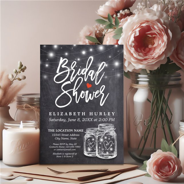 Mason Jar & String Lights Chalkboard Bridal Shower Invitation (Creator Uploaded)
