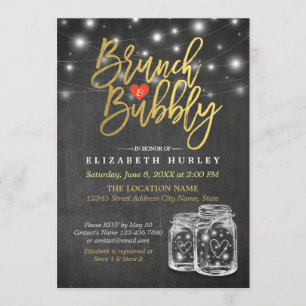Mason Jar String Lights Chalkboard Brunch & Bubbly Invitation