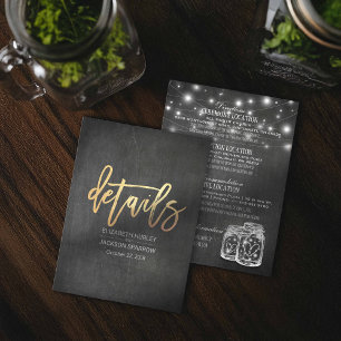Mason Jar String Lights Chalkboard Wedding Details Invitation