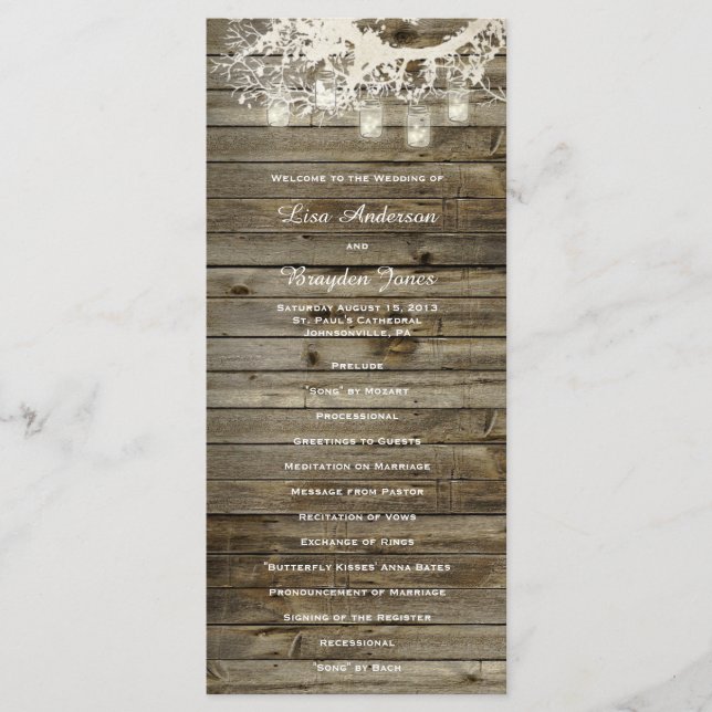 Mason Jar String Lights Rustic Tree Program Programme (Front)