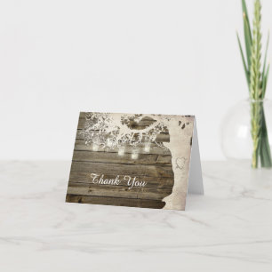 Mason Jar String Lights Rustic Tree Thank You Card