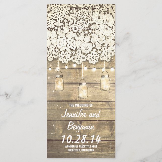 Mason Jar String Lights Rustic Wedding Programs Programme (Front)