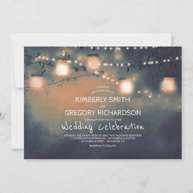 Mason Jar String Lights Starry Night Wedding Invitation (Front)