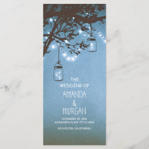 Mason Jar String Lights Tree Blue Wedding Programs Programme