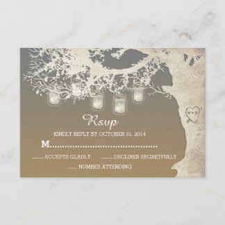 Mason Jar String Lights Tree Branch Sunset RSVP Card