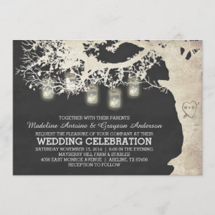 Mason Jar String Lights Tree Chalk Board Wedding Invitation