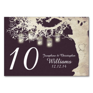 Mason Jar String Lights Tree Plum Table Number