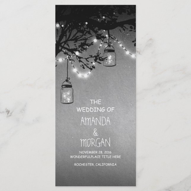 Mason Jar String Lights Tree Wedding Programs Programme (Front)