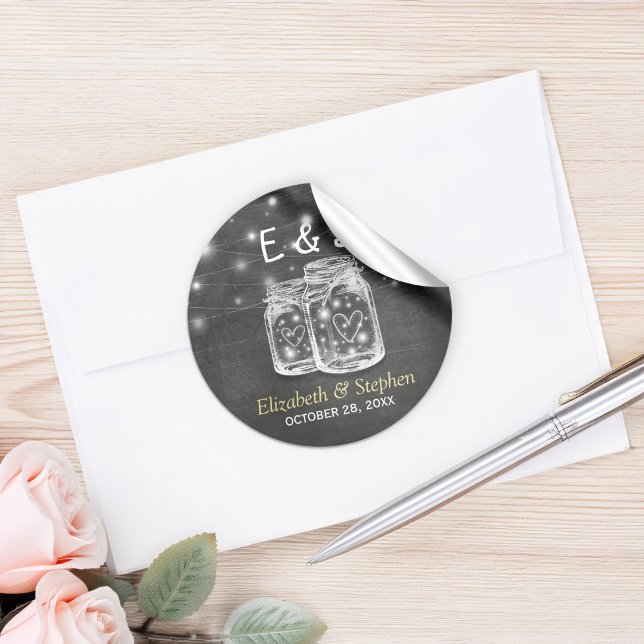 Mason Jar String Lights Wedding Favour Thank You Classic Round Sticker (Creator Uploaded)