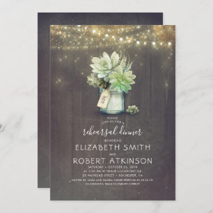 Mason Jar Succulents Rustic Rehearsal Dinner Invitation