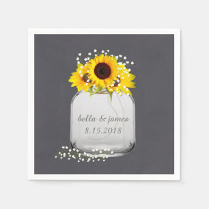 Mason Jar Sunflower Wedding Paper Napkins
