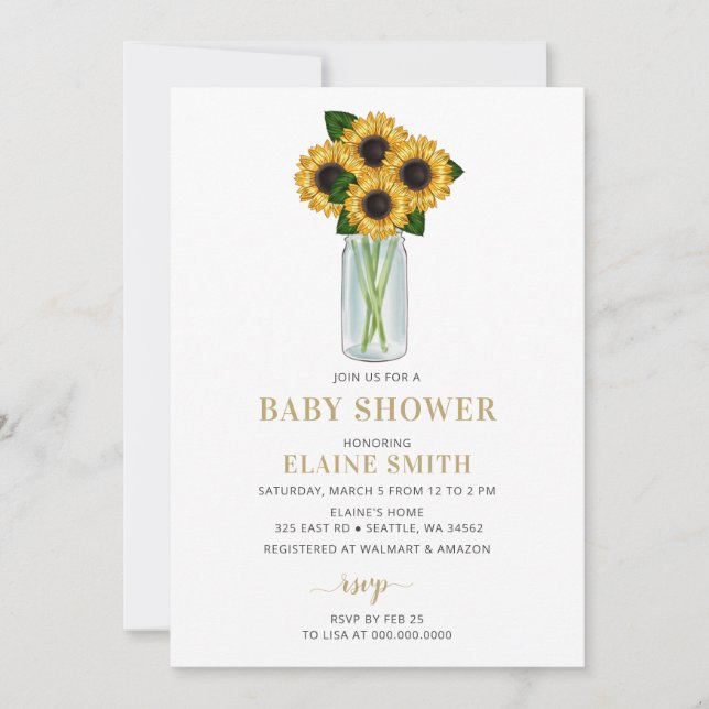 Mason Jar Sunflowers Gender Neutral Baby Shower Invitation (Front)