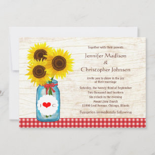 Mason Jar & Sunflowers Rustic Country Wedding Invitation