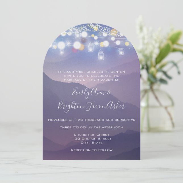 Mason Jar Ultra Violet Purple Wedding Invitation (Standing Front)